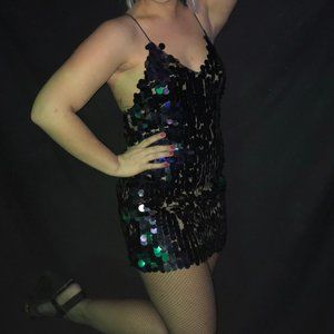 Lace up sequin back boutique dress